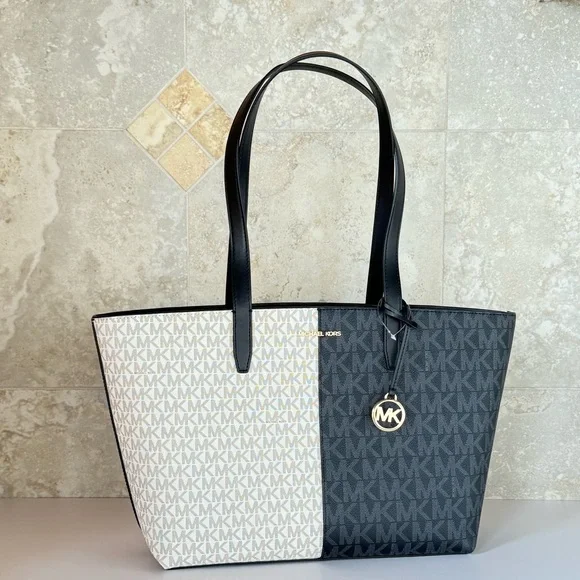 Michael Kors Jet Set Travel Medium Zip Top Shoulder Tote Bag MK Black Multi